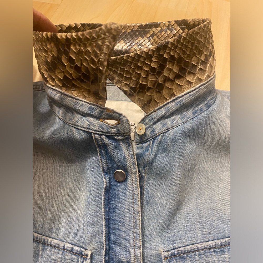 R13 Denim Western Shirt with Snakeskin Collar - Picture 10 of 15